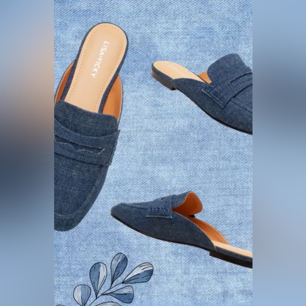 NIB Lisa Vicky Enrich Penny Loafer Mule in Dark Blue Denim